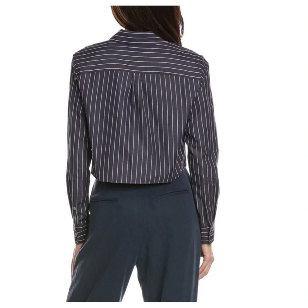 Theory Navy Pinstripe Cropped Button-Down Shirt Size Small - Picture 10 of 13